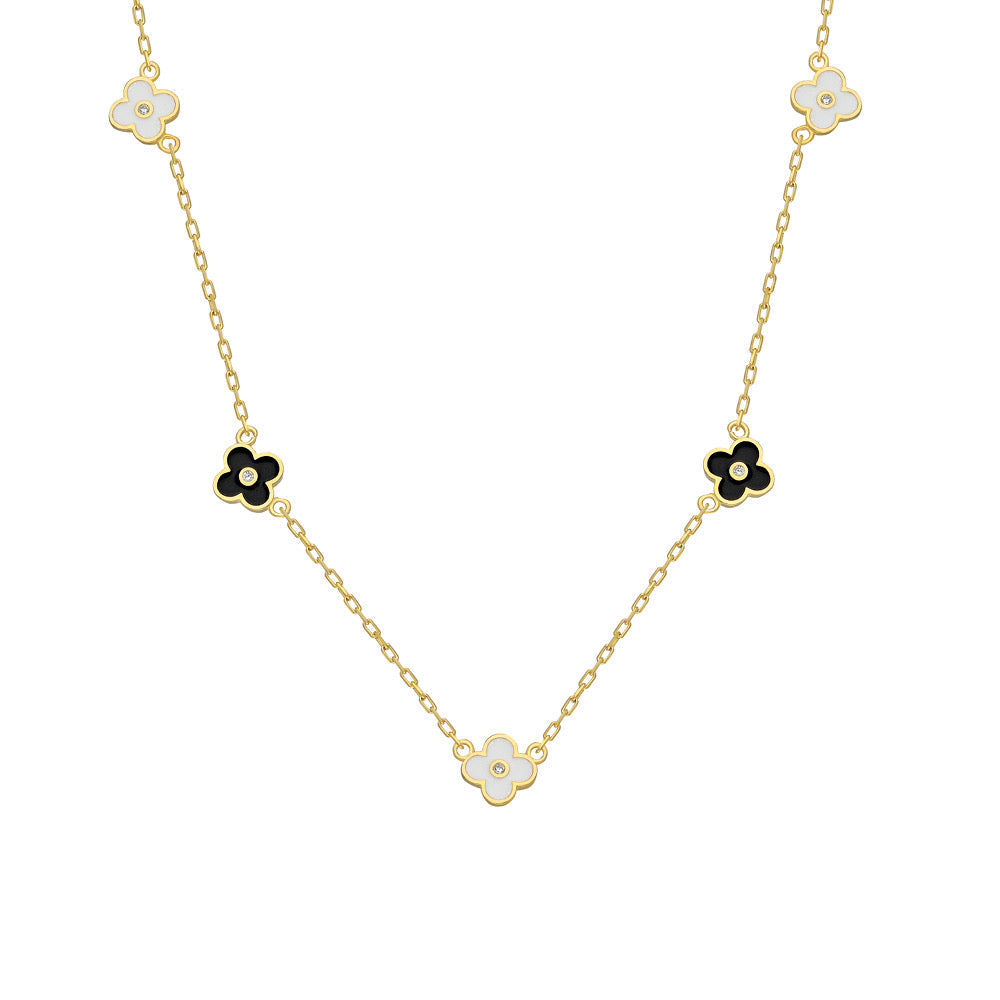 SCHWARZ&WEISS KLEEBLATT HALSKETTE | 925 SILBER