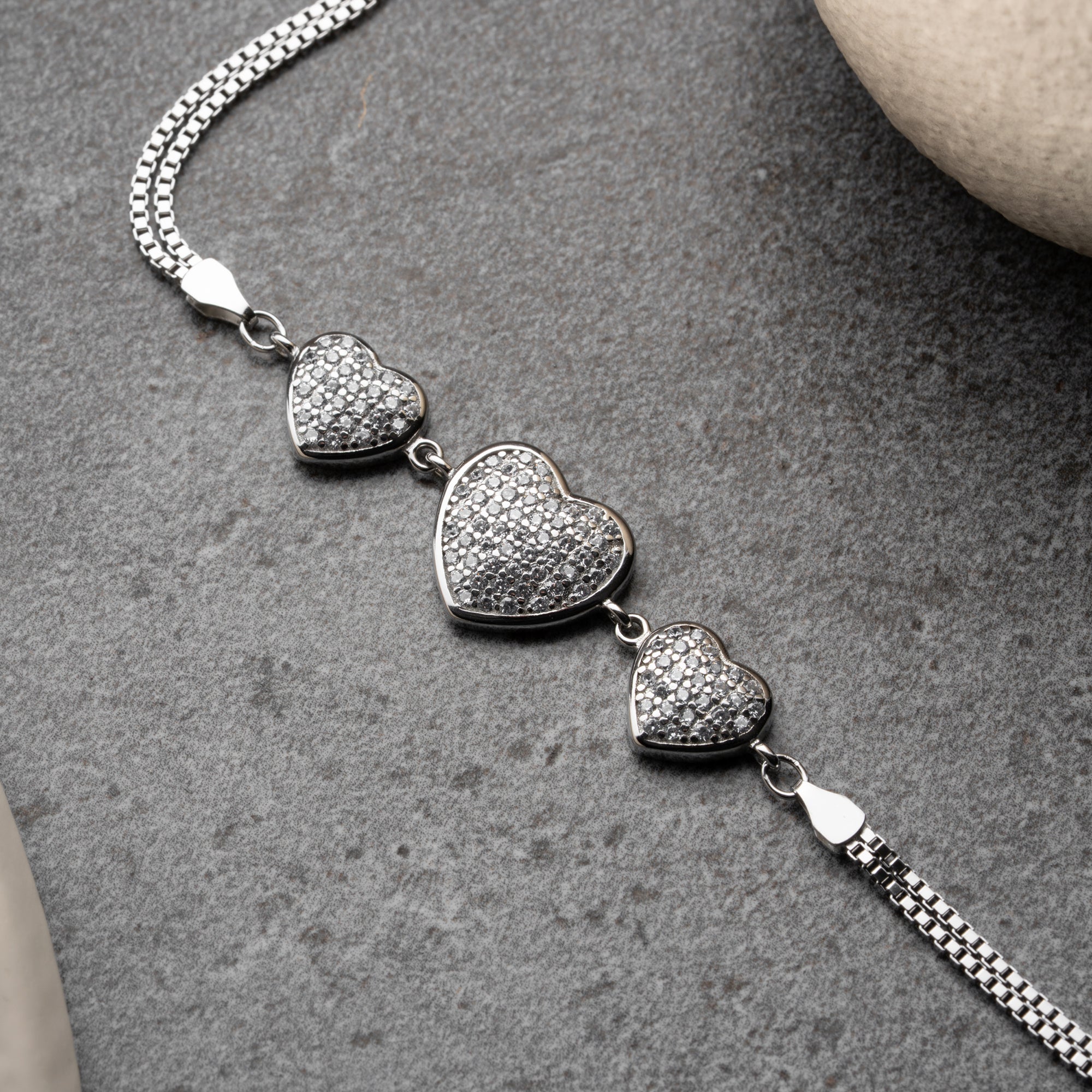 THREE HERZ ARMBAND | 925 SILBER – Bild 3