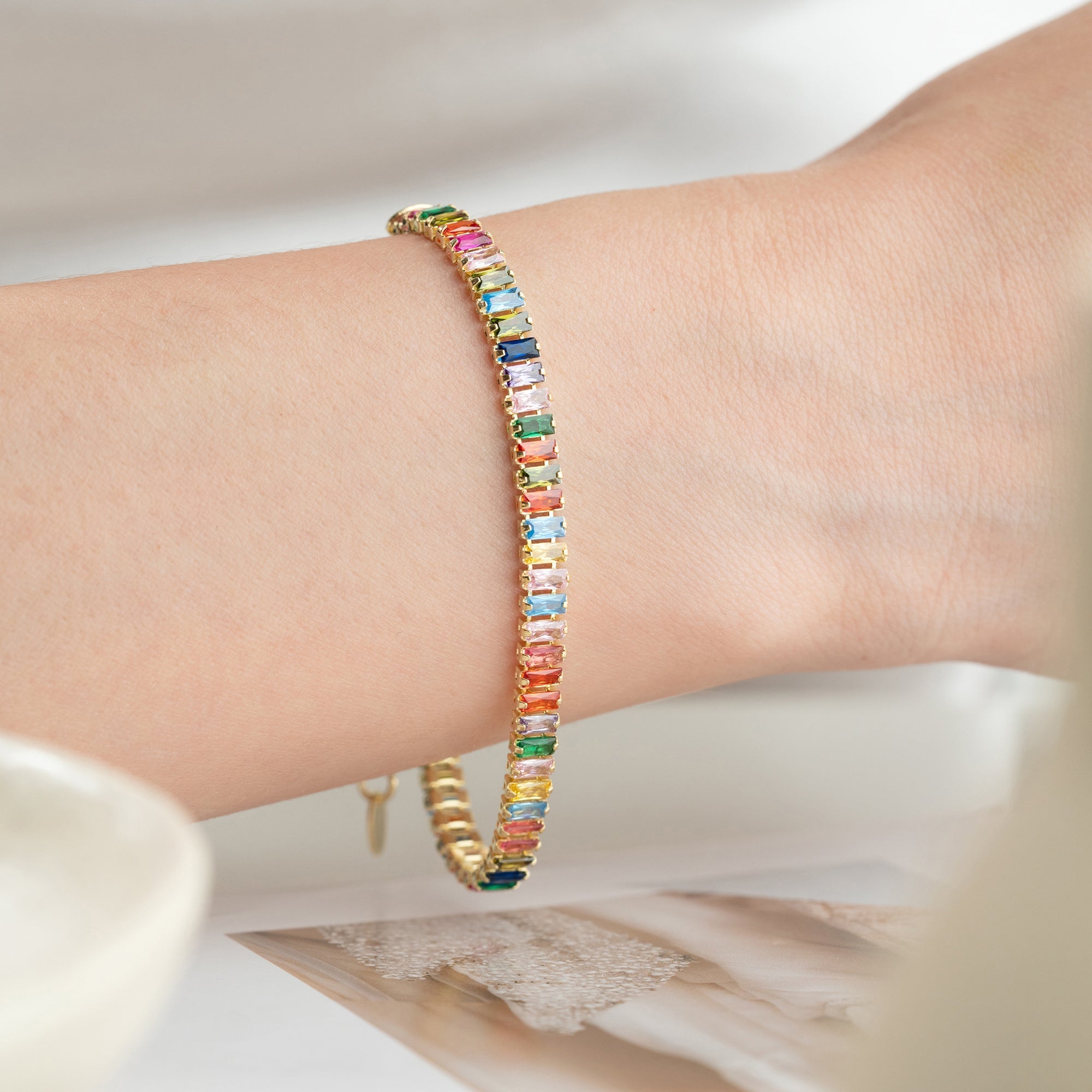 COLORFULL BAGUETTE ARMBAND | 925 SILBER – Bild 4