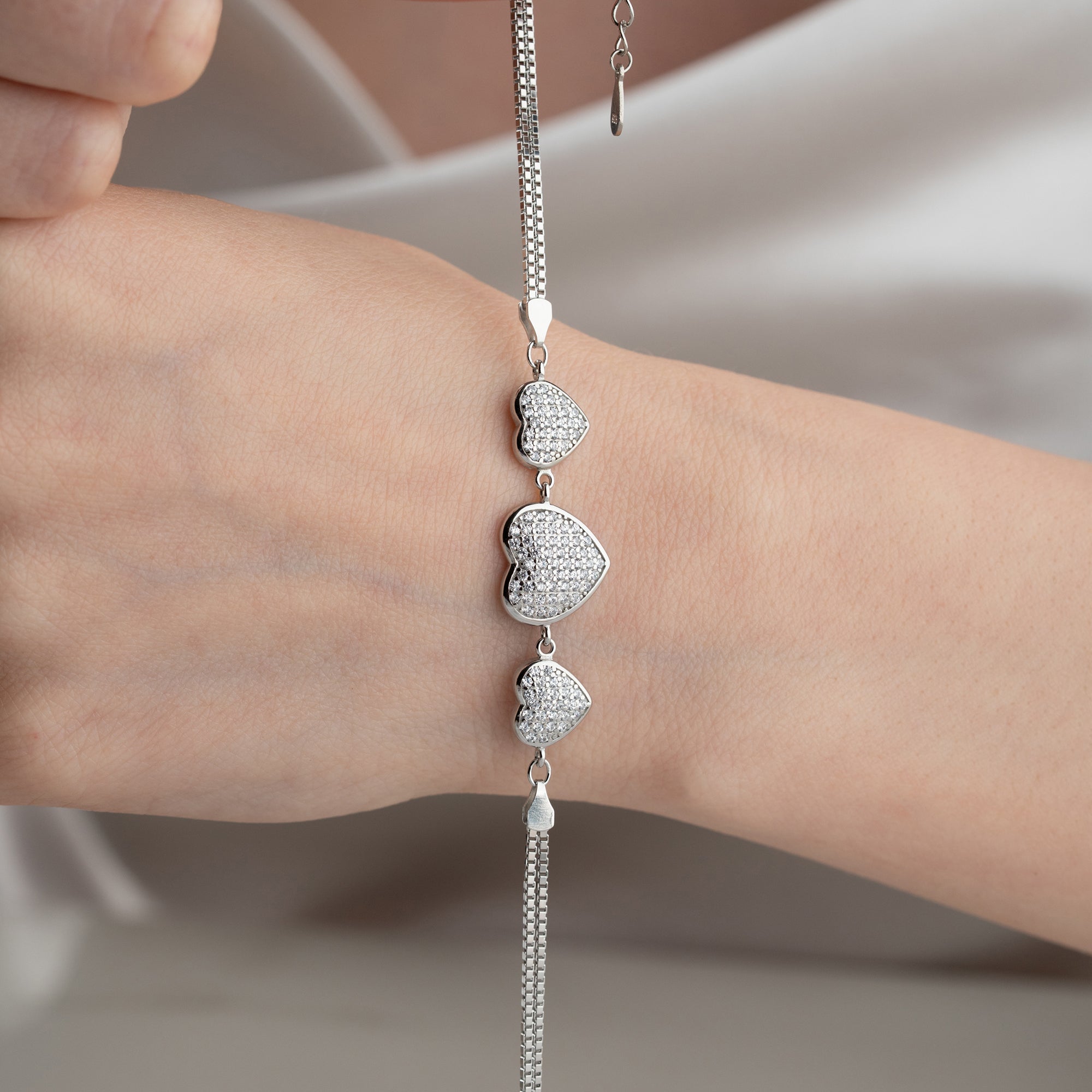 THREE HERZ ARMBAND | 925 SILBER – Bild 6